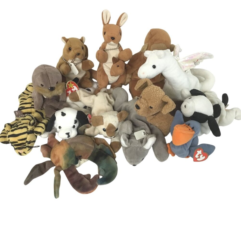 TY Beanie Babies Lot of 13 Plush w/ Tags Vintage 90s Bundle Dragon Pegasus Dog